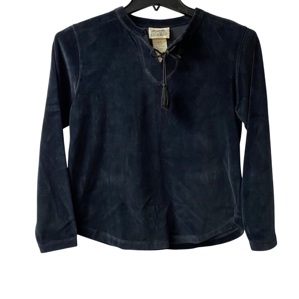 Northern Reflections Velour Black Long Sleeve‎ Cotton/Polyester Top S/P